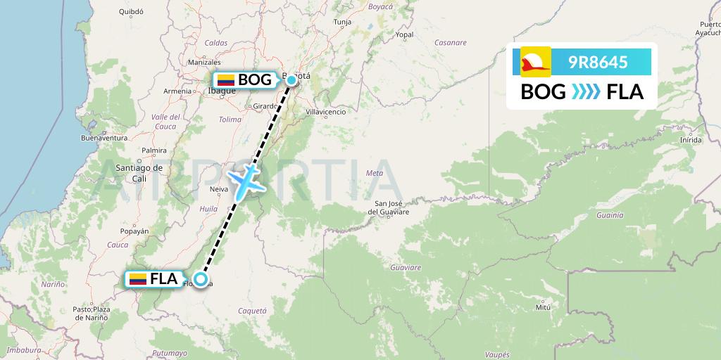 9R8645 Satena Flight Map: Bogota to Florencia