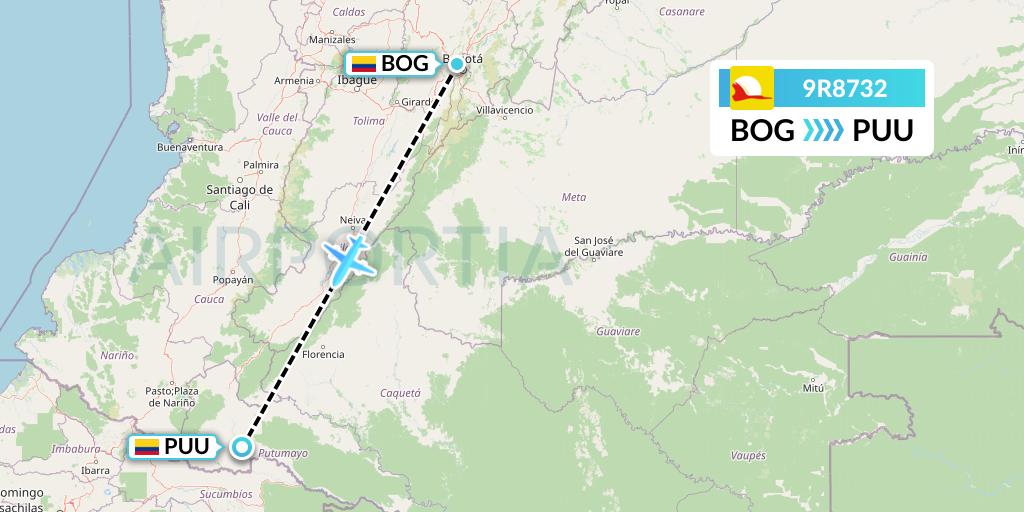 9R8732 Satena Flight Map: Bogota to Puerto Asis