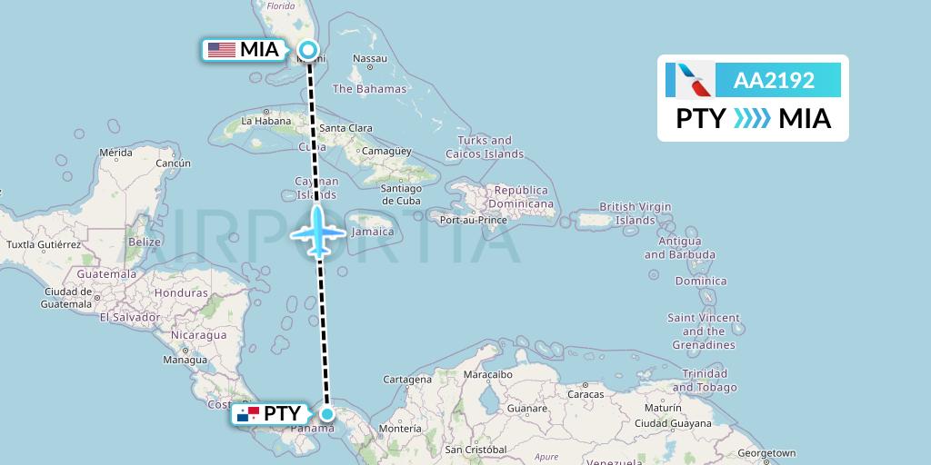 AA2192 American Airlines Flight Map: Panama City to Miami