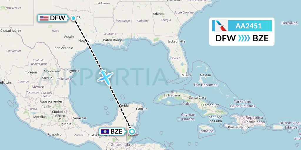 AA2451 American Airlines Flight Map: Dallas to Belize City