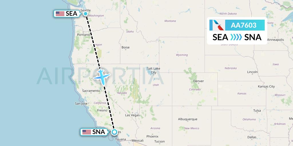 AA7603 American Airlines Flight Map: Seattle to Orange County
