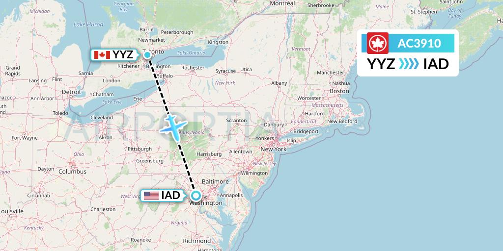 AC3910 Air Canada Flight Map: Toronto to Washington