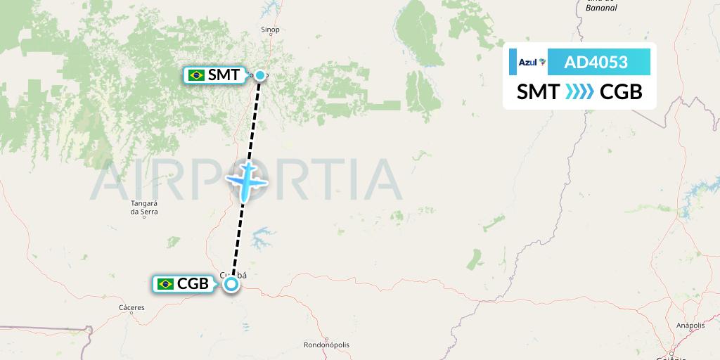 AD4053 Azul Brazilian Airlines Flight Map: Sorriso to Cuiaba
