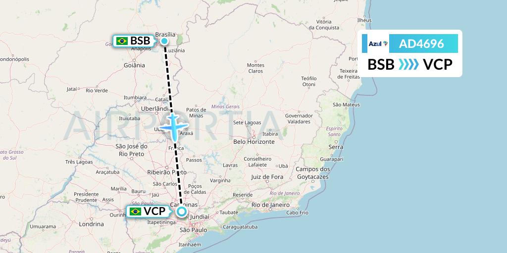AD4696 Azul Brazilian Airlines Flight Map: Brasilia to Campinas