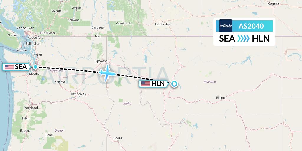 AS2040 Alaska Airlines Flight Map: Seattle to Helena