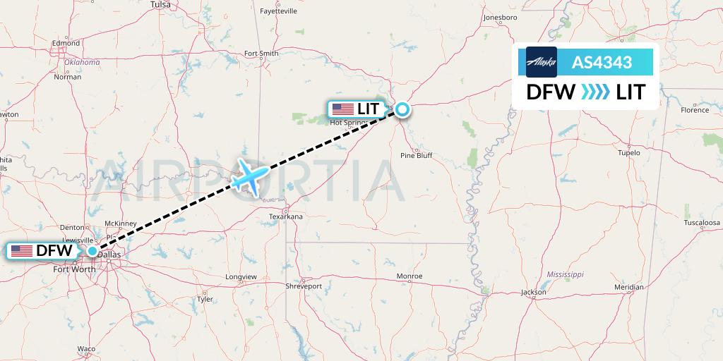 AS4343 Alaska Airlines Flight Map: Dallas to Little Rock