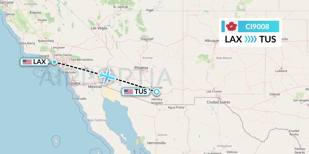 CI9008 China Airlines Flight Map: Los Angeles to Tucson
