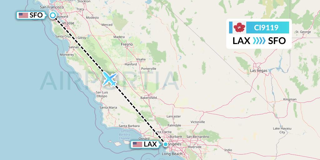 CI9119 China Airlines Flight Map: Los Angeles to San Francisco