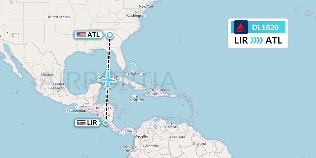 DL1820 Delta Air Lines Flight Map: Liberia to Atlanta