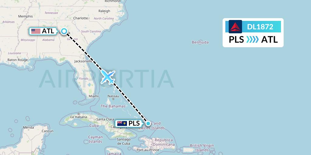DL1872 Delta Air Lines Flight Map: Providenciales to Atlanta