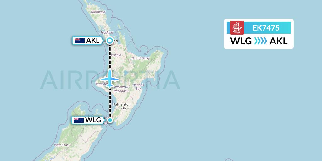 EK7475 Emirates Flight Map: Wellington to Auckland