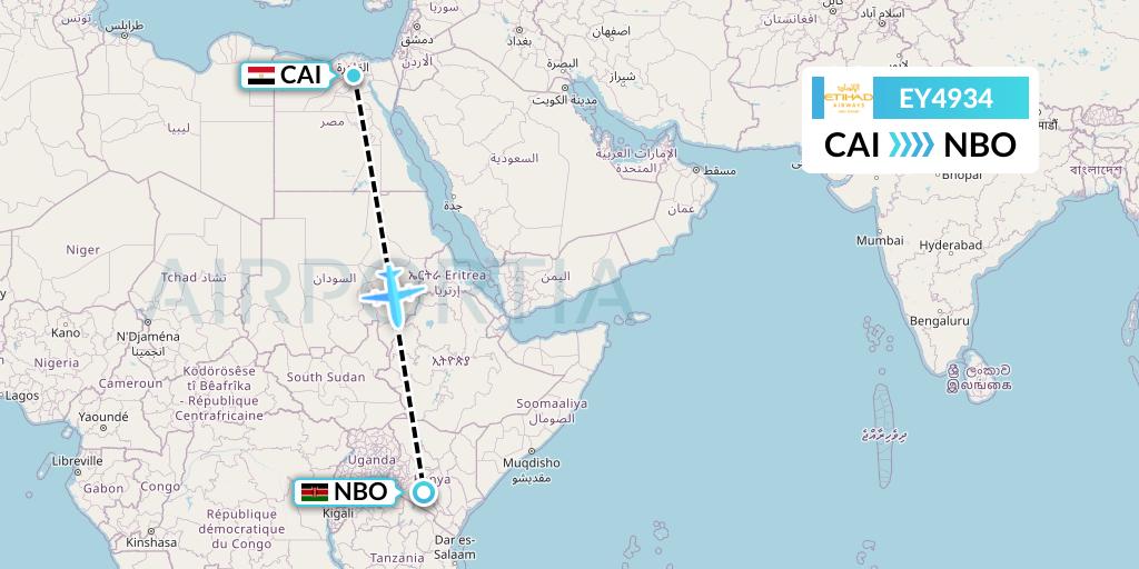 EY4934 Etihad Airways Flight Map: Cairo to Nairobi