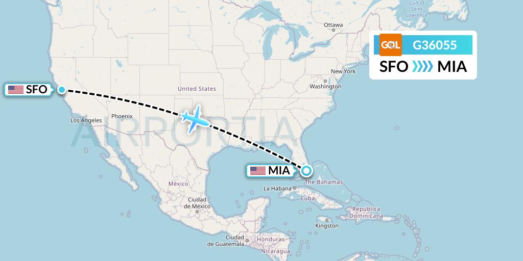 G36055 GOL Transportes Aeros Flight Map: San Francisco to Miami