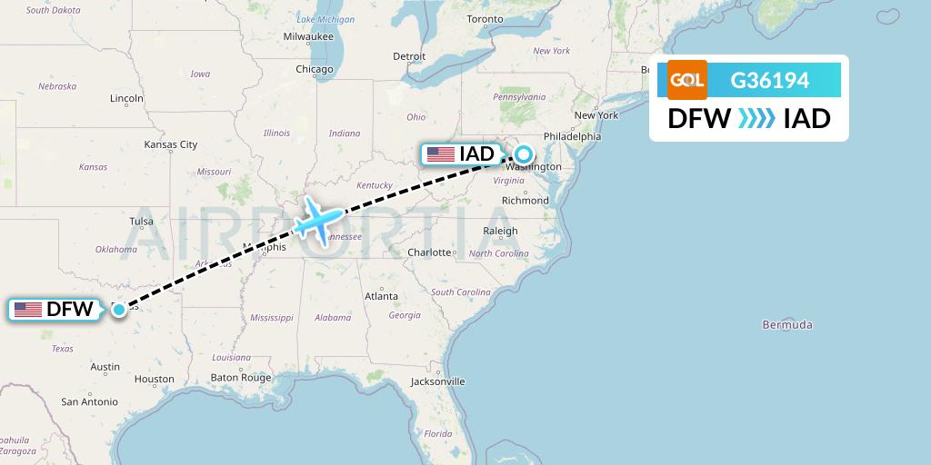 G36194 GOL Transportes Aeros Flight Map: Dallas to Washington