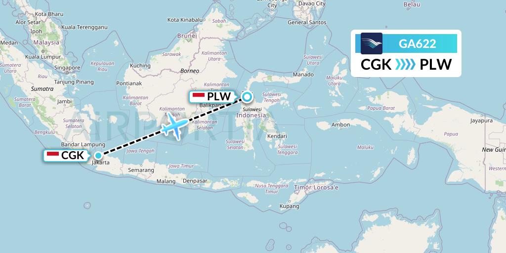 GA622 Garuda Indonesia Flight Map: Jakarta to Palu