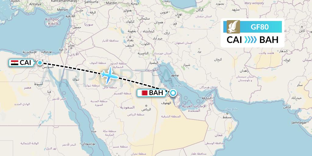 GF80 Gulf Air Flight Map: Cairo to Bahrain