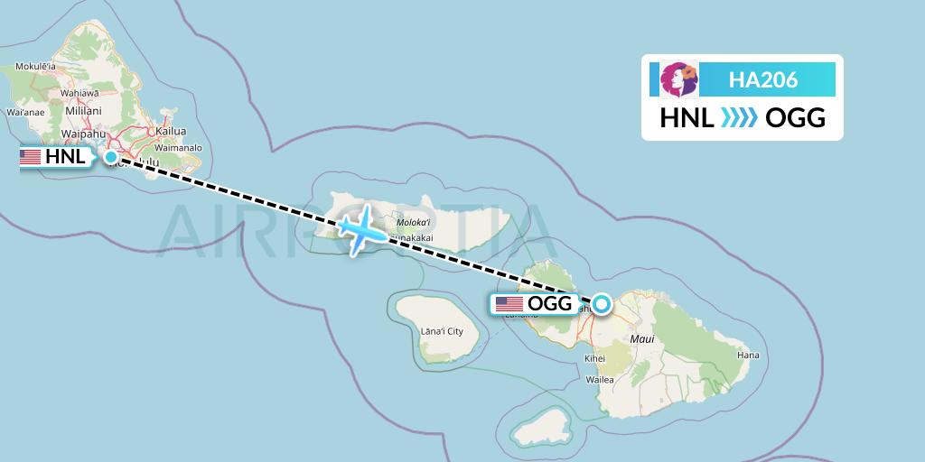 HA206 Hawaiian Airlines Flight Map: Honolulu to Kahului