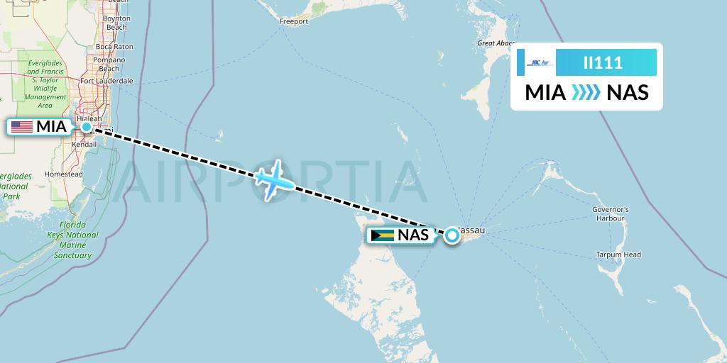 II111 IBC Airways Flight Map: Miami to Nassau