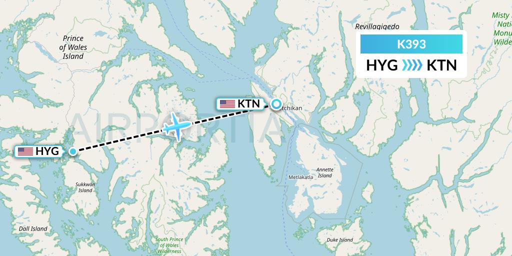 K393 Taquan Air Flight Map: Hydaburg to Ketchikan