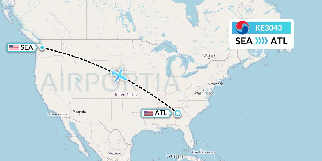 KE3043 Korean Air Flight Map: Seattle to Atlanta