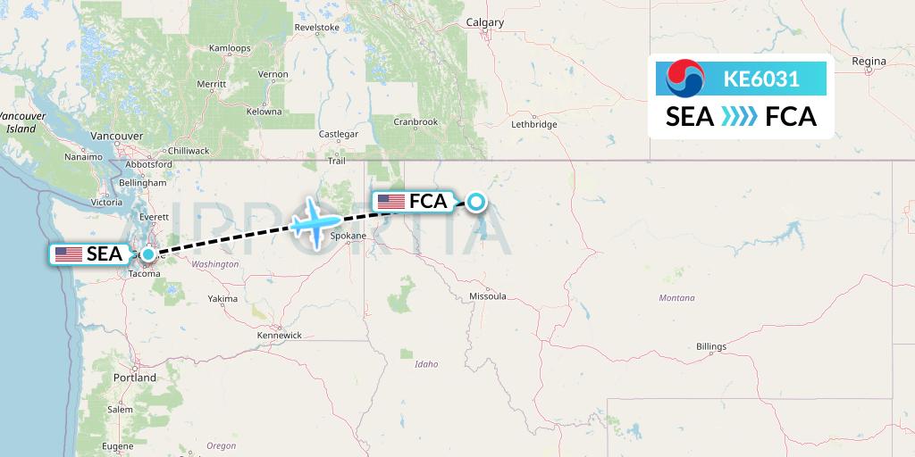 KE6031 Korean Air Flight Map: Seattle to Kalispell