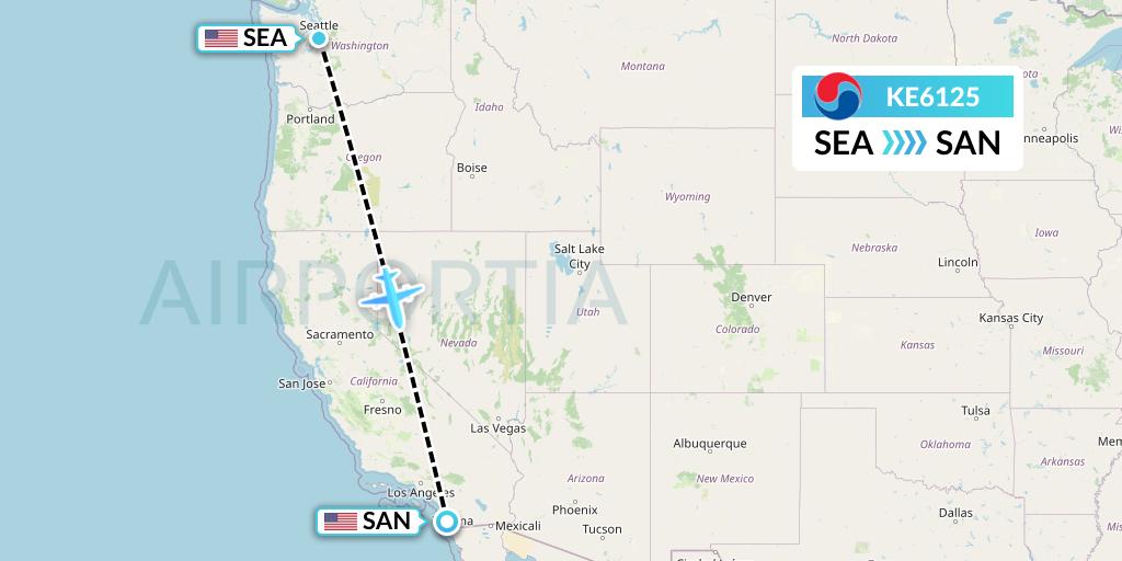 KE6125 Korean Air Flight Map: Seattle to San Diego