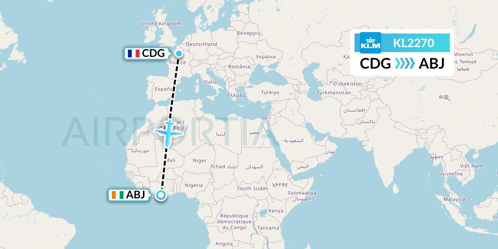KL2270 KLM Flight Map: Paris to Abidjan