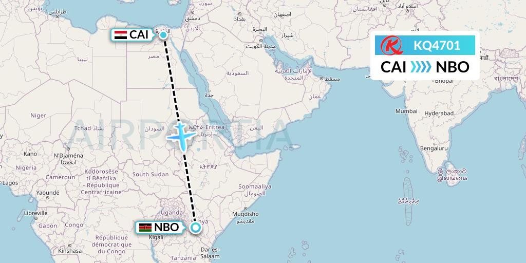 KQ4701 Kenya Airways Flight Map: Cairo to Nairobi