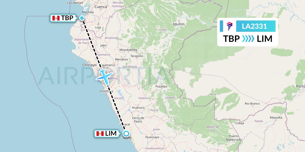 LA2331 LAN Airlines Flight Map: Tumbes to Lima
