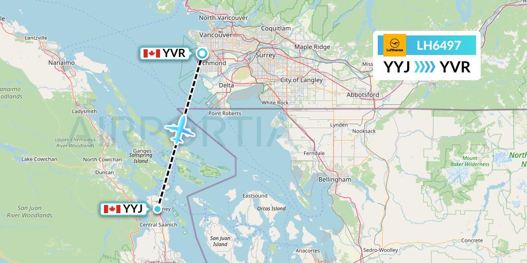 LH6497 Lufthansa Flight Map: Victoria to Vancouver