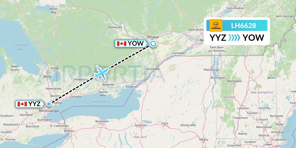 LH6628 Lufthansa Flight Map: Toronto to Ottawa