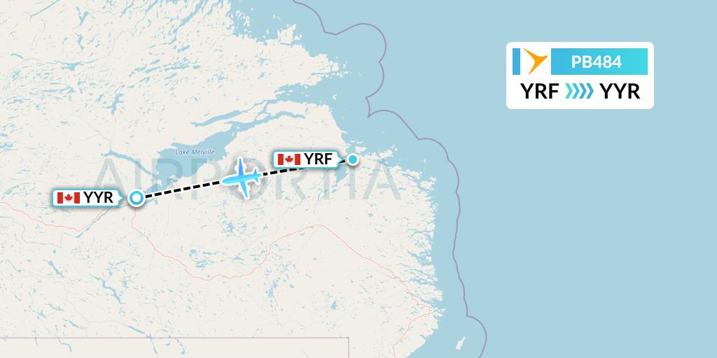 PB484 PAL Airlines Flight Map: Cartwright to Goose Bay