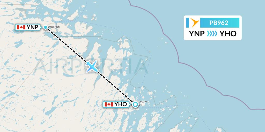 PB962 PAL Airlines Flight Map: Natuashish to Hopedale