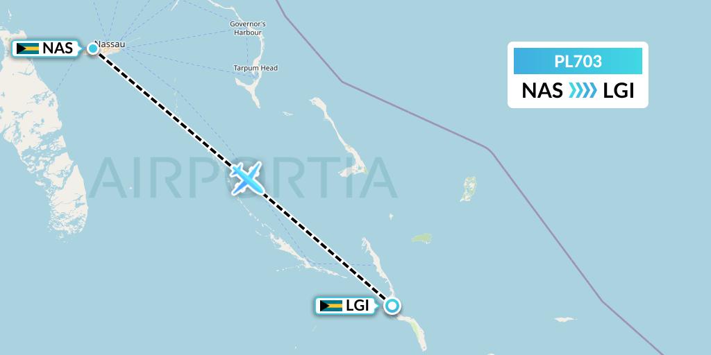 PL703 Southern Air Charter Flight Map: Nassau to Deadmans Cay