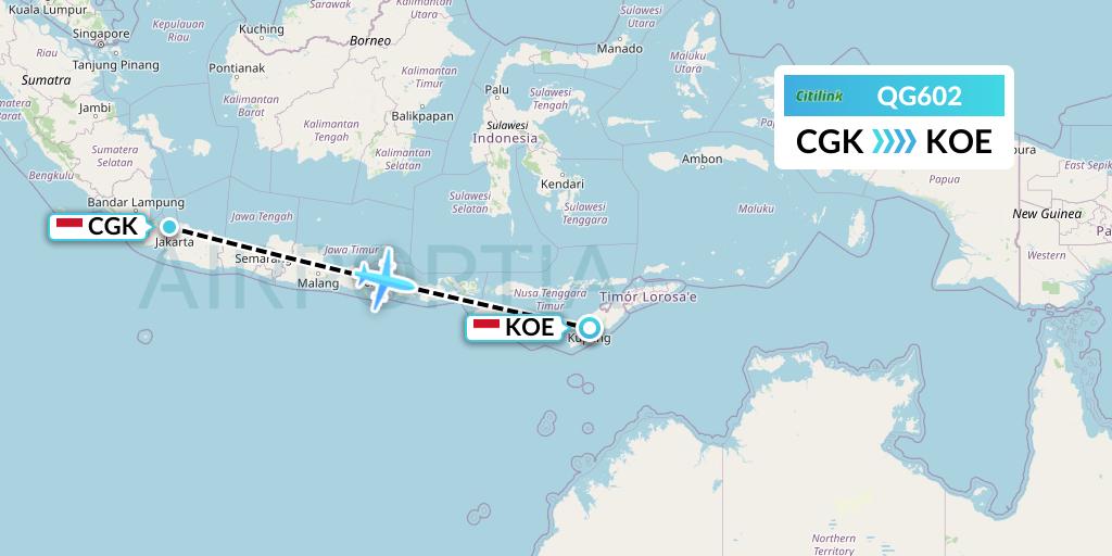 QG602 Citilink Flight Map: Jakarta to Kupang