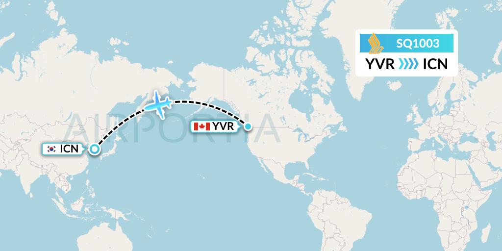 SQ1003 Singapore Airlines Flight Map: Vancouver to Seoul