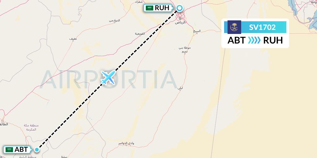 SV1702 Saudi Arabian Airlines Flight Map: Al-Baha to Riyadh