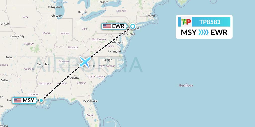 TP8583 TAP Portugal Flight Map: New Orleans to New York