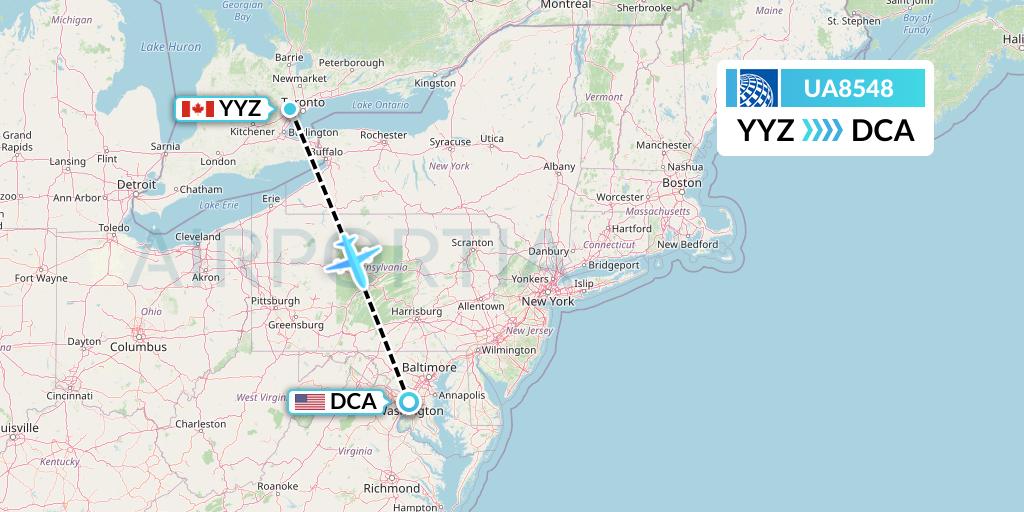 UA8548 United Airlines Flight Map: Toronto to Washington