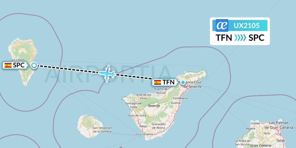 UX2105 Air Europa Flight Map: Tenerife to La Palma
