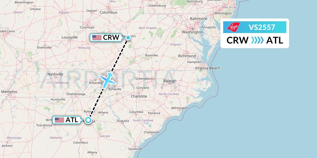 VS2557 Virgin Atlantic Airways Flight Map: Charleston to Atlanta