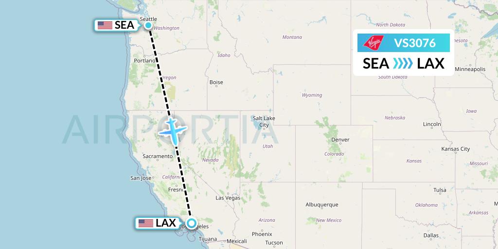 VS3076 Virgin Atlantic Airways Flight Map: Seattle to Los Angeles
