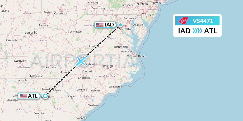 VS4471 Virgin Atlantic Airways Flight Map: Washington to Atlanta