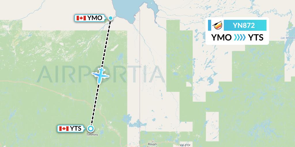 YN872 Air Creebec Flight Map: Moosonee to Timmins