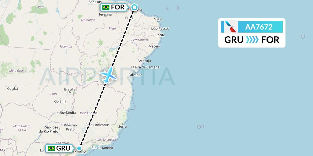 AA7672 American Airlines Flight Map: Sao Paulo to Fortaleza
