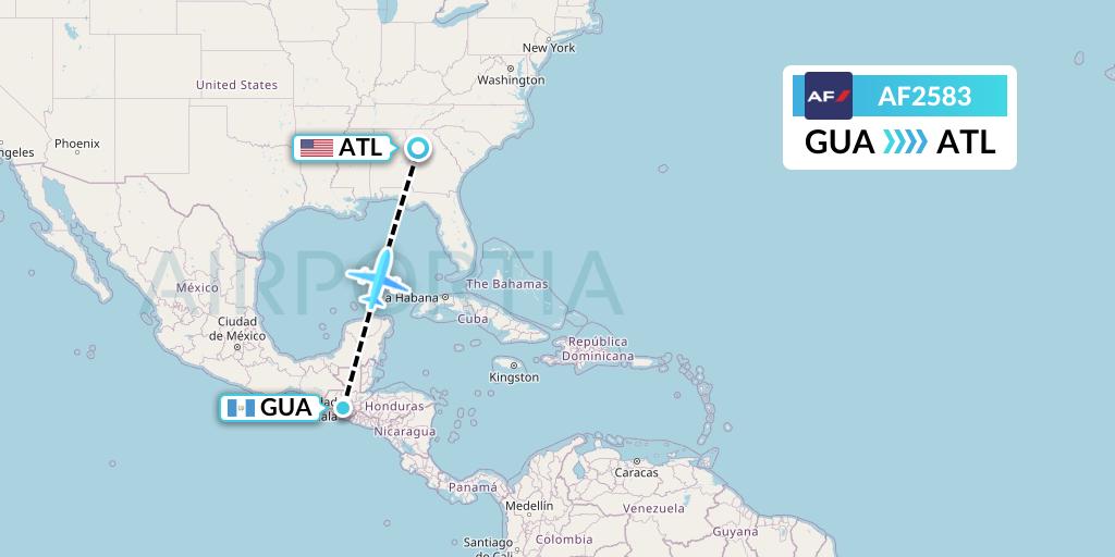 AF2583 Air France Flight Map: Guatemala City to Atlanta