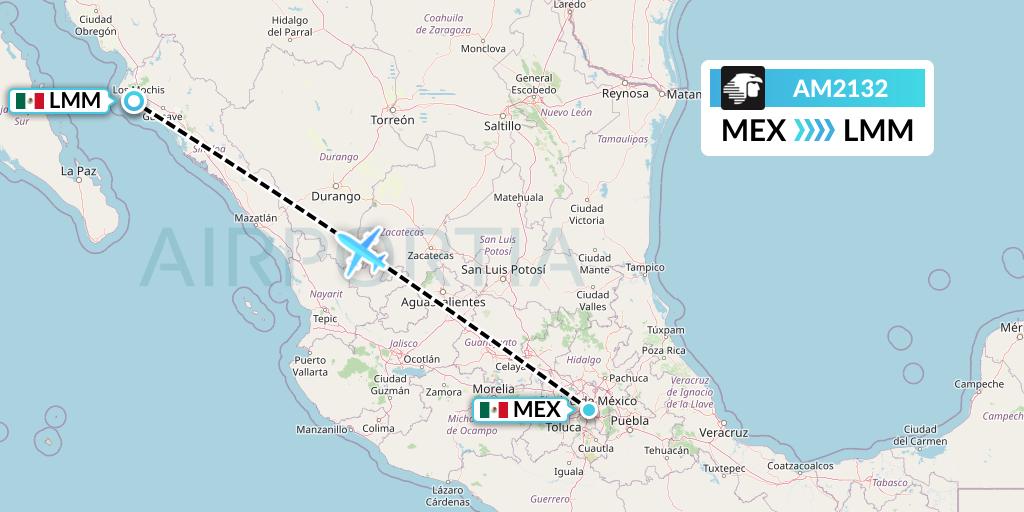AM2132 Aeromexico Flight Map: Mexico City to Los Mochis