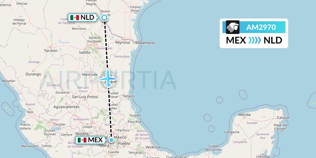 AM2970 Aeromexico Flight Map: Mexico City to Nuevo Laredo