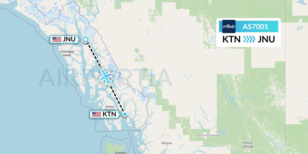 AS7001 Alaska Airlines Flight Map: Ketchikan to Juneau