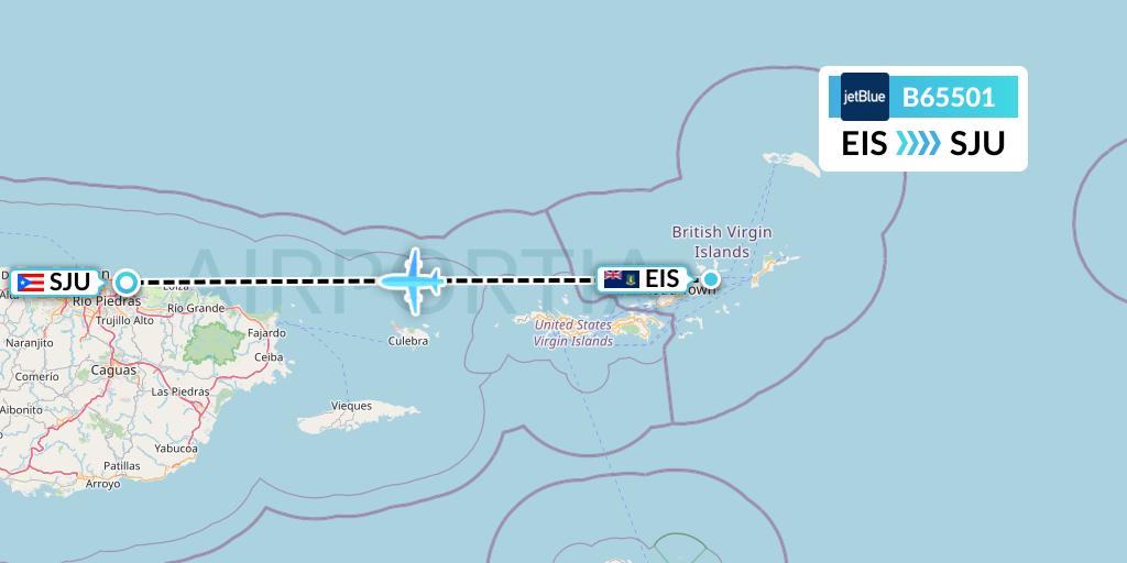 B65501 JetBlue Airways Flight Map: Beef Island to San Juan